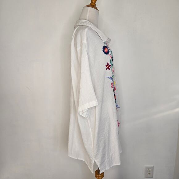 Woman Within Plus Size Embroidered Gauze Shirt Floral White Beach Summer 3X - Picture 3 of 14
